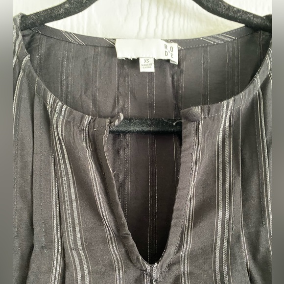 RO & DE x Anthropologie Black & Siver Metallic Peasant Boho Mini Dress. - Picture 4 of 10